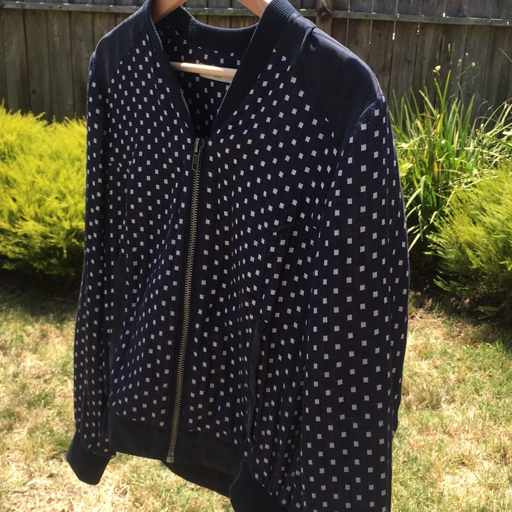 Navy and white pattern bomber jacket